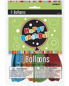 8 ballons Birthday Stripes