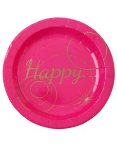 Lot de 10 assiettes Happy - fuchsia