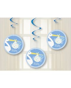 3 suspensions Baby-Shower cigogne bleu ciel