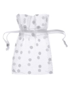 Lot de 6 sachets tulle à pois blancs - 7,5 cm x 10 cm