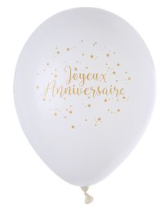 Lot de 8 ballons joyeux anniversaire blancs et or -2