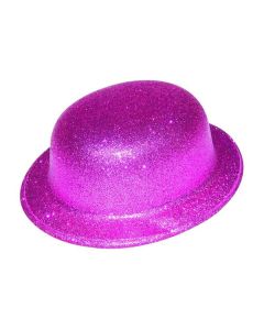 Chapeau melon à paillettes fuchsia