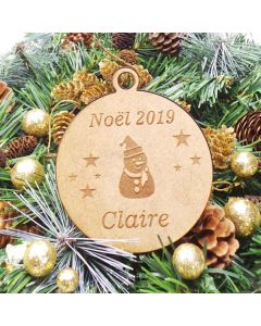 Boule Noël Personnalisable en bois Bonhomme de Neige