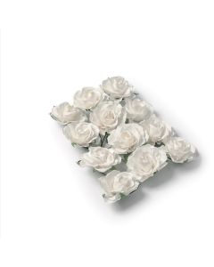 12 Roses papier sur tige blanches