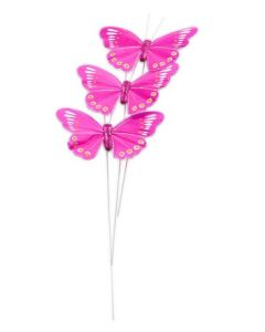 3 Papillons fuchsia sur tige 