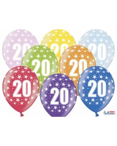 6 ballons multicolores 20eme anniversaire