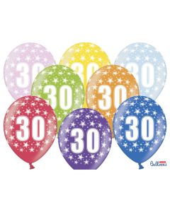 6 ballons multicolores 30eme anniversaire