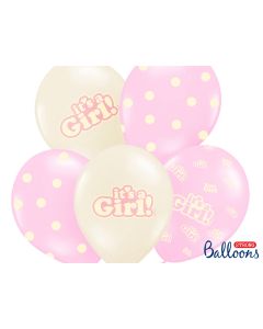 Ballon Baby Shower It's a Girl beige et rose