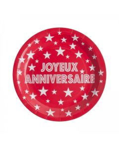 Assiette Joyeux anniversaire de coloris rouge