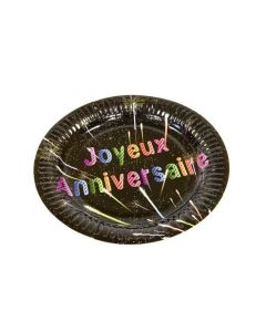 6 assiettes Joyeux Anniversaire - noir - 23 cm