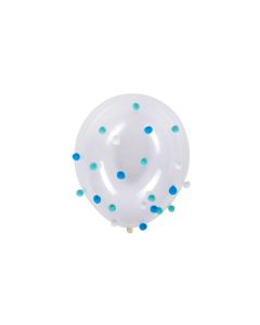 Ballons transparents avec pompon bleu et blanc x5