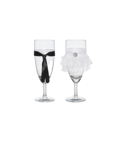 2 verres à champagne – Cravate et robe de mariée