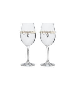 2 verres à pied – jute et roses blanches