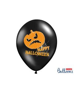 6 Ballons Happy Halloween oranges et noirs pas chers