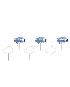 Cake topper nuage et avion bleu x 6