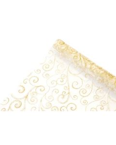 Chemin de table en organza avec arabesques de coloris or à prix incroyable.