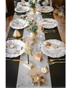 Chemin de table lin Flocon or pas cher