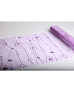 Chemin de table en organza motif pluie de coeur lilas