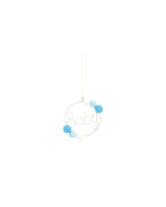 Décoration Baby à suspendre blanc pompons bleu 5 cm