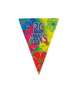 guirlande fanions "20 ans" motifs fleurs