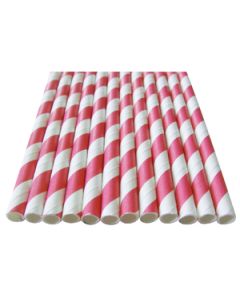 25 pailles candy bar "à rayures" fuschia / blanc 20 cm