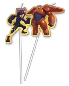6 pailles médaillon Les nouveaux héros - Big Hero 6