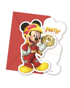 6 Cartes d'invitation Mickey Roadster Racers et enveloppes