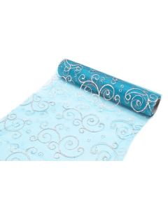 Chemin table organza  turquoise arabesques