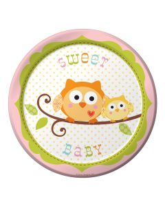 Assiette hibou rose x8