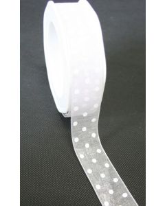 Ruban voile à pois blanc 25mm