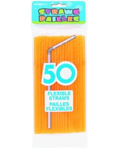 50 pailles flexibles Néon - Orange