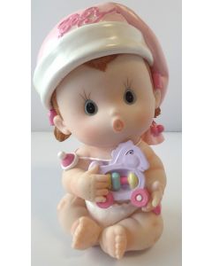 Tirelire bébé rose avec jouet violet